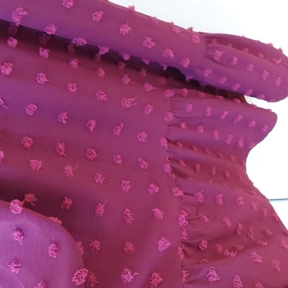 Boutique- Burgundy Longsleeve Tiered Maxi Dress Raised Poofs Modern Sz.Large - Picture 4 of 12